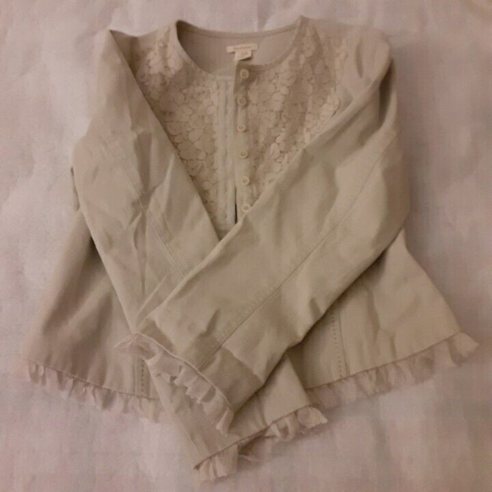 Sundance Girls P6 Button Up Coat Beige Tan Embroidered W/Fringe 100% Cotton!